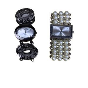 Pair of NY & Co Fashion Watches - Faux Pearl Band &  Gunmetal Oval Band